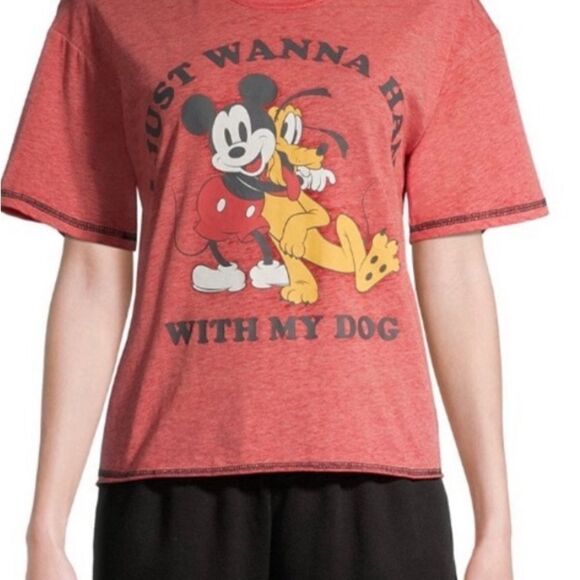 Mickey and Friends I Just Wanna Hang Out with my Dog Tee Shirt Size 12-14 Girls - Picture 1 of 7
